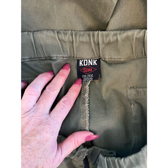 KDNK Men's Olive Green Cargo Jogger Pants Zipper Pull On Size Slim XXL - Picture 3 of 4